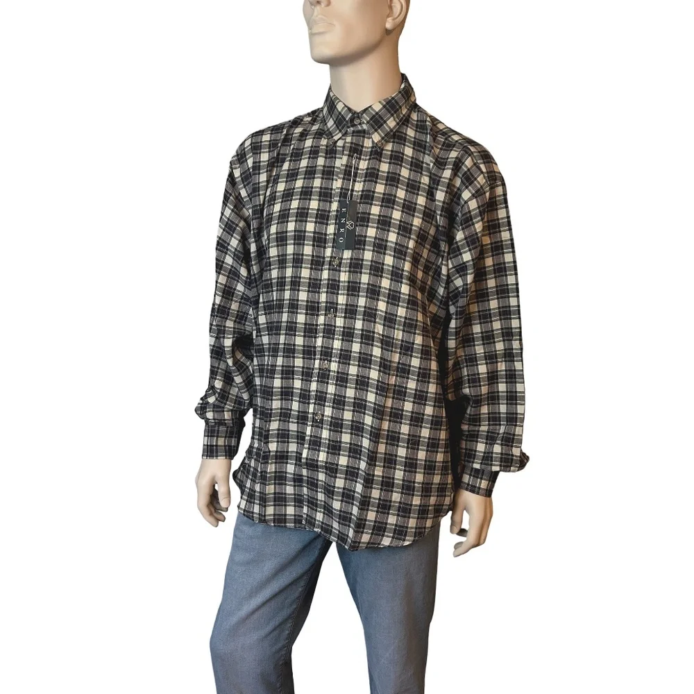 ENRO Classic Plaid Shirt Work English Twill Tartan Plaid Button Down Collar - Picture 5 of 13